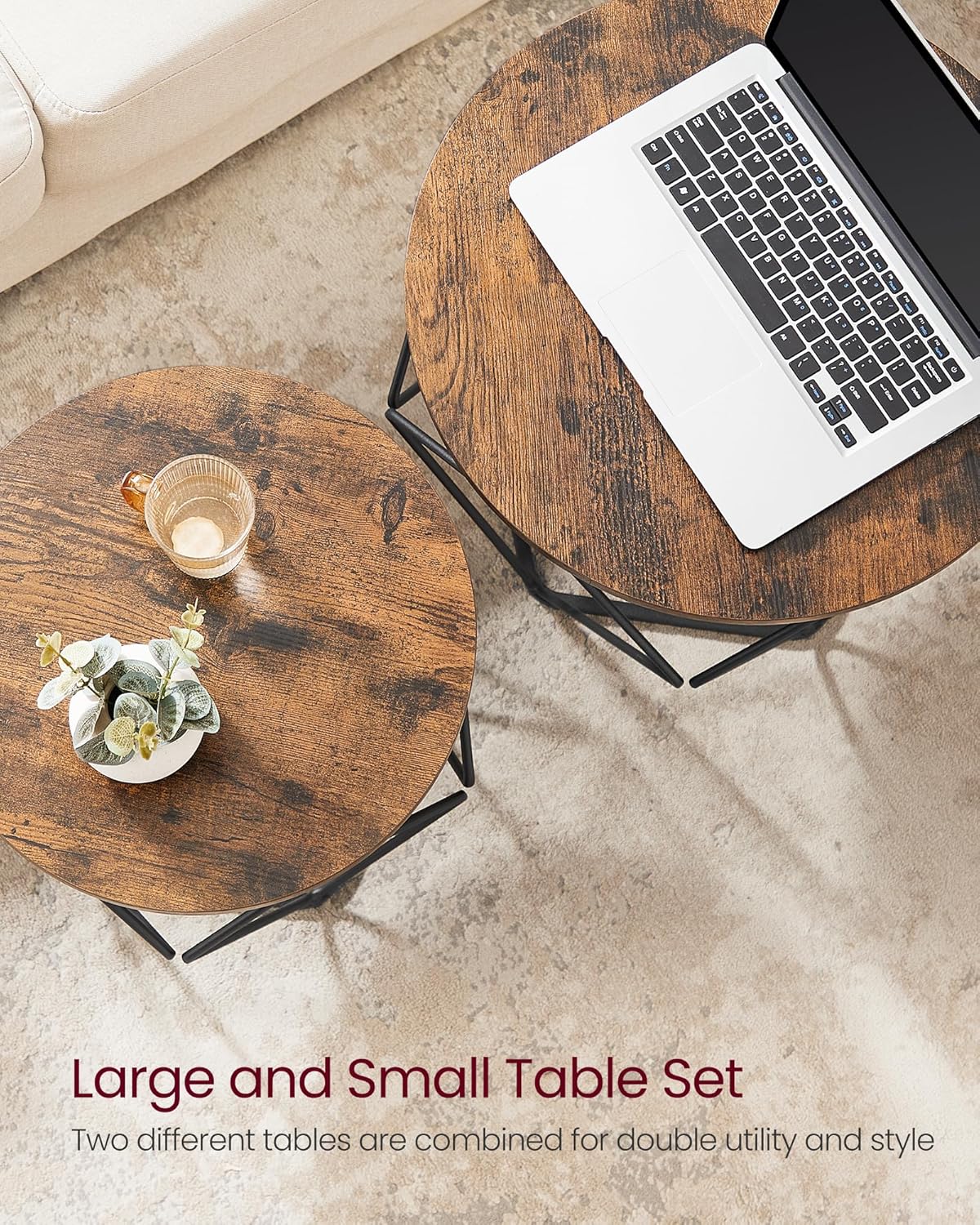 Set od 2 stolića za kavu, metal i iverica, rustikalno smeđa i crna boja | VASAGLE-VASAGLE-Vita Home