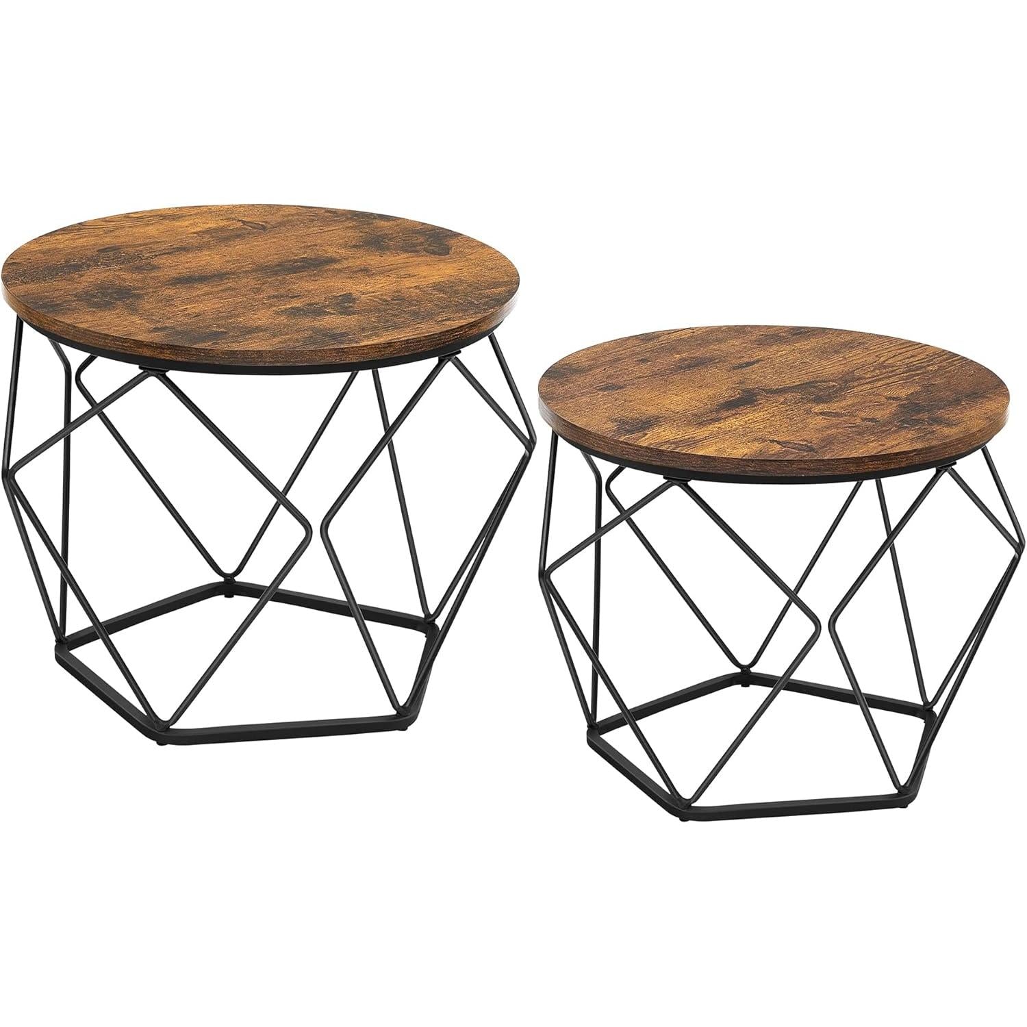 Set od 2 stolića za kavu, metal i iverica, rustikalno smeđa i crna boja | VASAGLE-VASAGLE-Vita Home