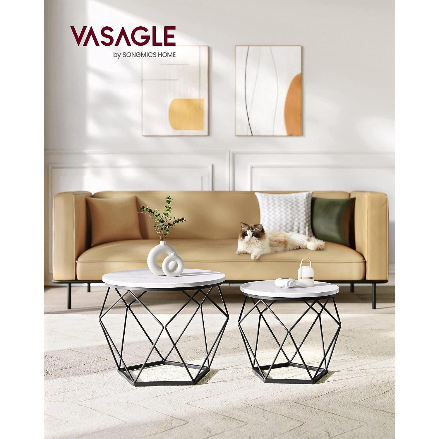 Set od 2 stolića za kavu s robusnim čeličnim okvirom, bijelo crni | VASAGLE-vitahome.hr