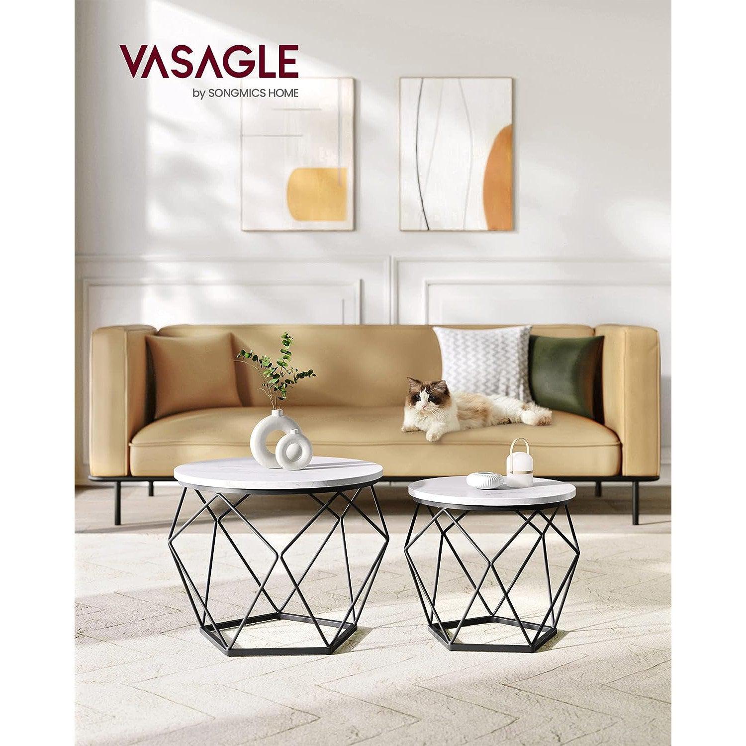 Set od 2 stolića za kavu s robusnim čeličnim okvirom, bijelo crni | VASAGLE-vitahome.hr