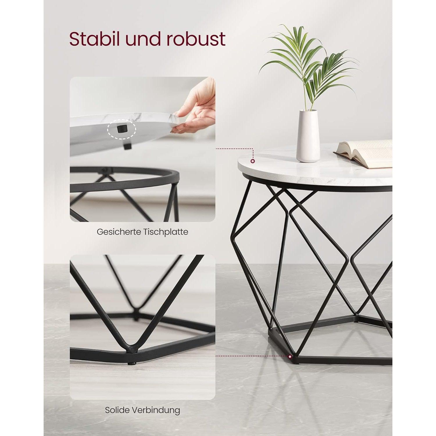 Set od 2 stolića za kavu s robusnim čeličnim okvirom, bijelo crni | VASAGLE-vitahome.hr