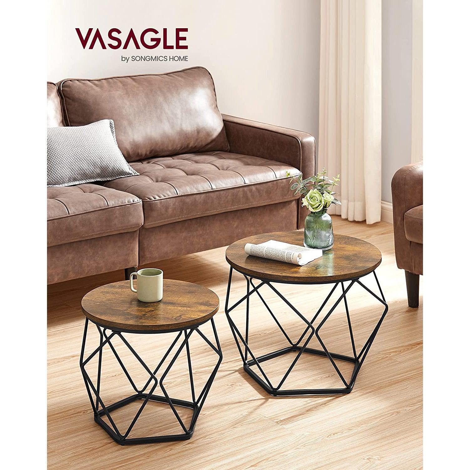 Set od 2 stolića za kavu s robusnim čeličnim okvirom, smeđe crni | VASAGLE-vitahome.hr