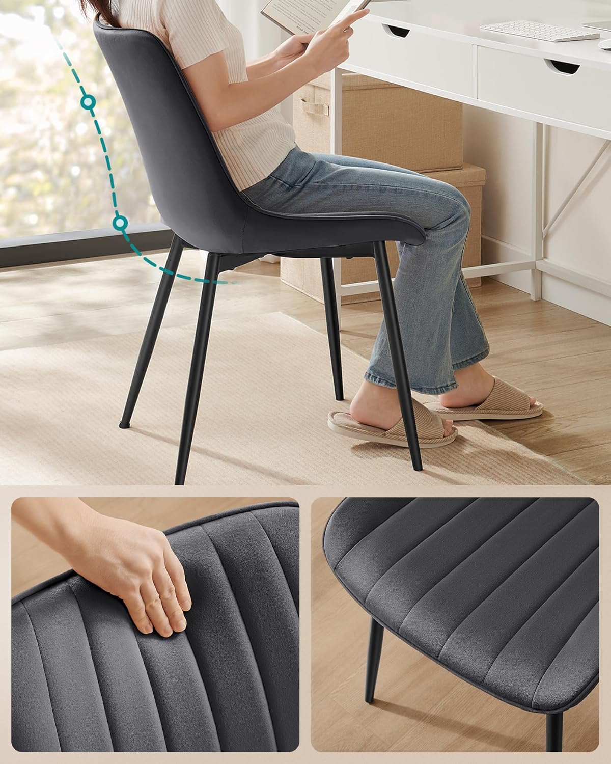Set od 2 stolice za blagovaonicu nosivosti 120 kg, sive i crne boje-SONGMICS-Vita Home