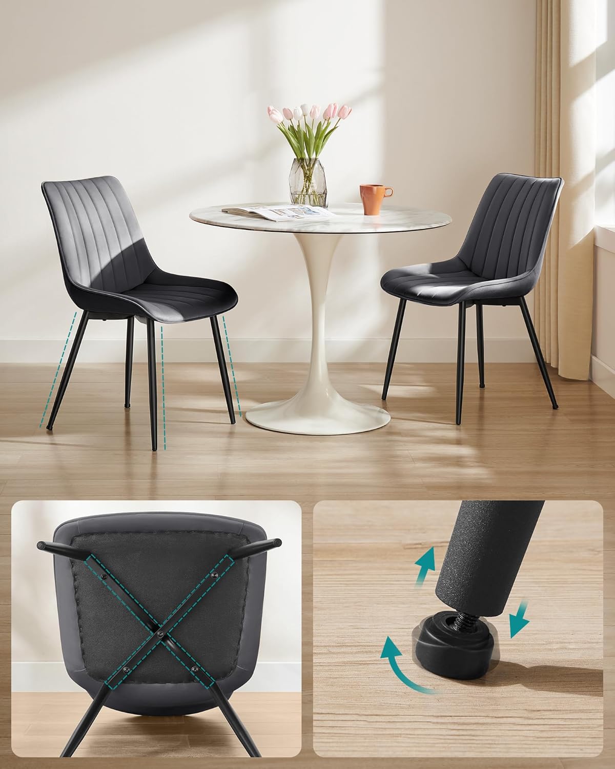 Set od 2 stolice za blagovaonicu nosivosti 120 kg, sive i crne boje-SONGMICS-Vita Home