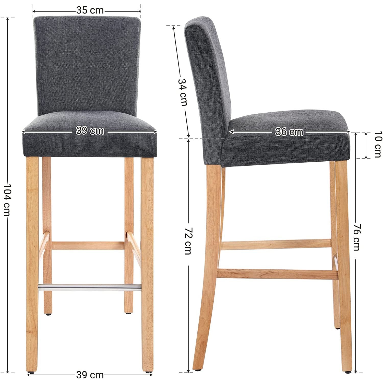 Set od 2 tapecirane barske stolice s naslonom, tamno sive | SONGMICS-vitahome.hr