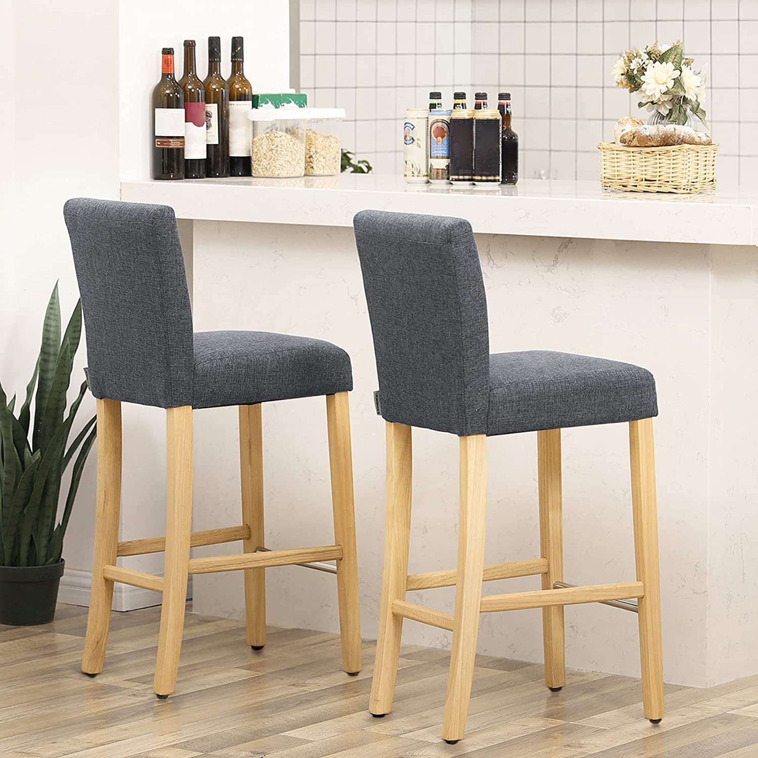 Set od 2 tapecirane barske stolice s naslonom, tamno sive | SONGMICS-vitahome.hr