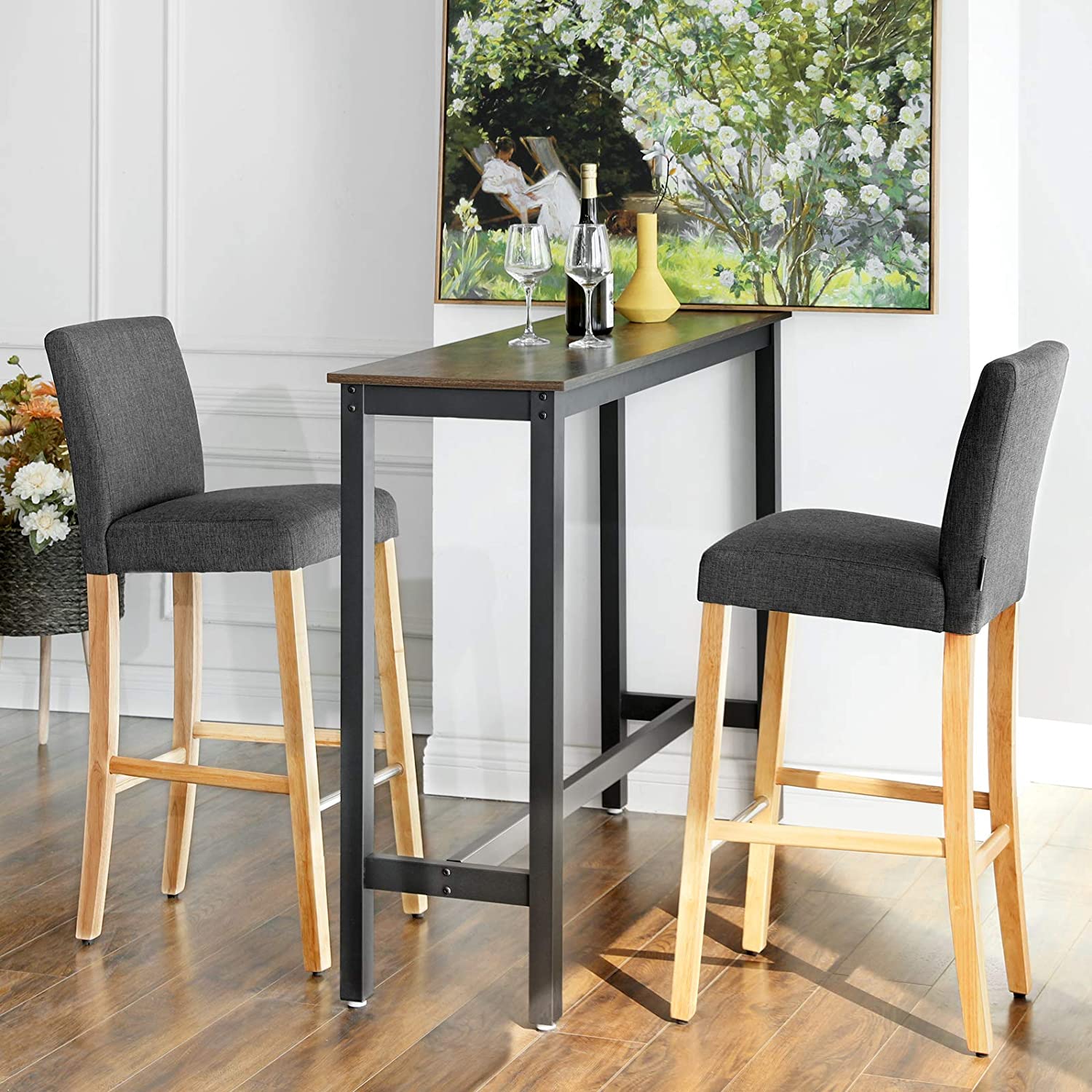 Set od 2 tapecirane barske stolice s naslonom, tamno sive | SONGMICS-vitahome.hr