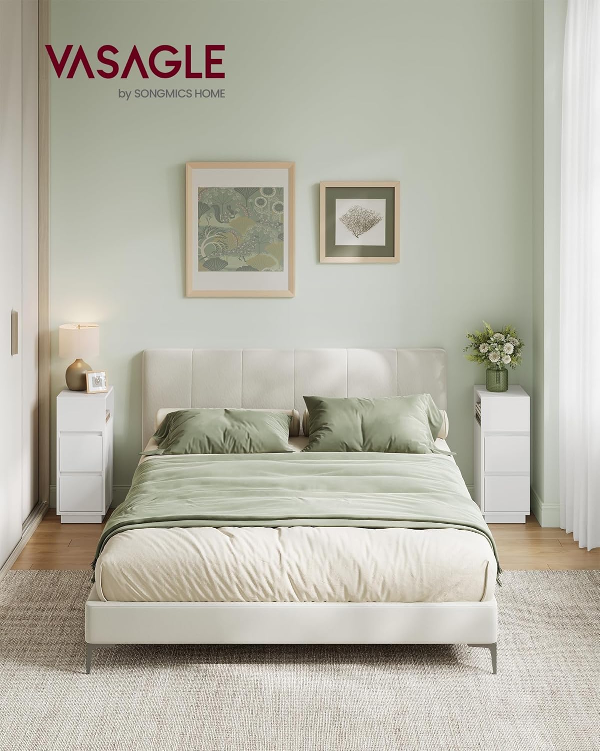 Set od 2 uska noćna ormarića s 2 ladice, 30 x 25 x 65 cm, bijele boje-VASAGLE-Vita Home