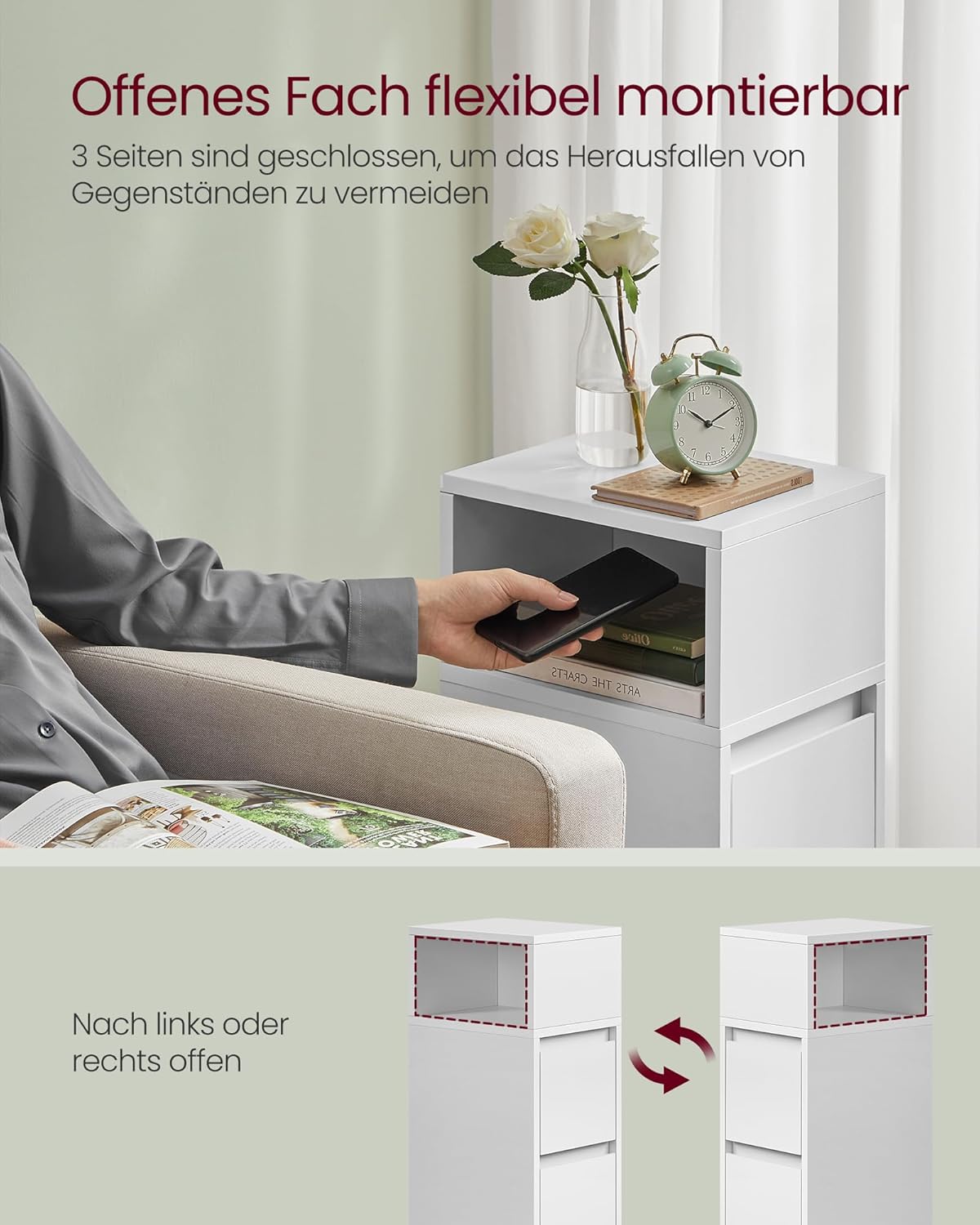 Set od 2 uska noćna ormarića s 2 ladice, 30 x 25 x 65 cm, bijele boje-VASAGLE-Vita Home