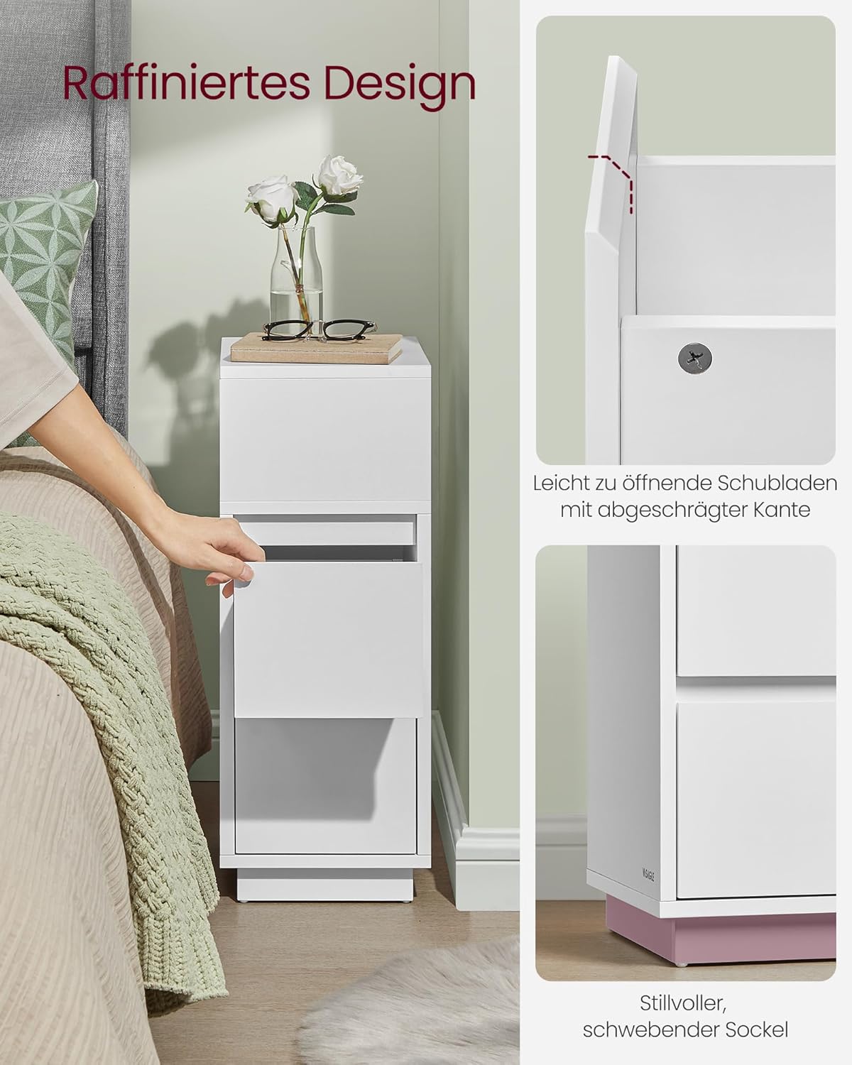 Set od 2 uska noćna ormarića s 2 ladice, 30 x 25 x 65 cm, bijele boje-VASAGLE-Vita Home