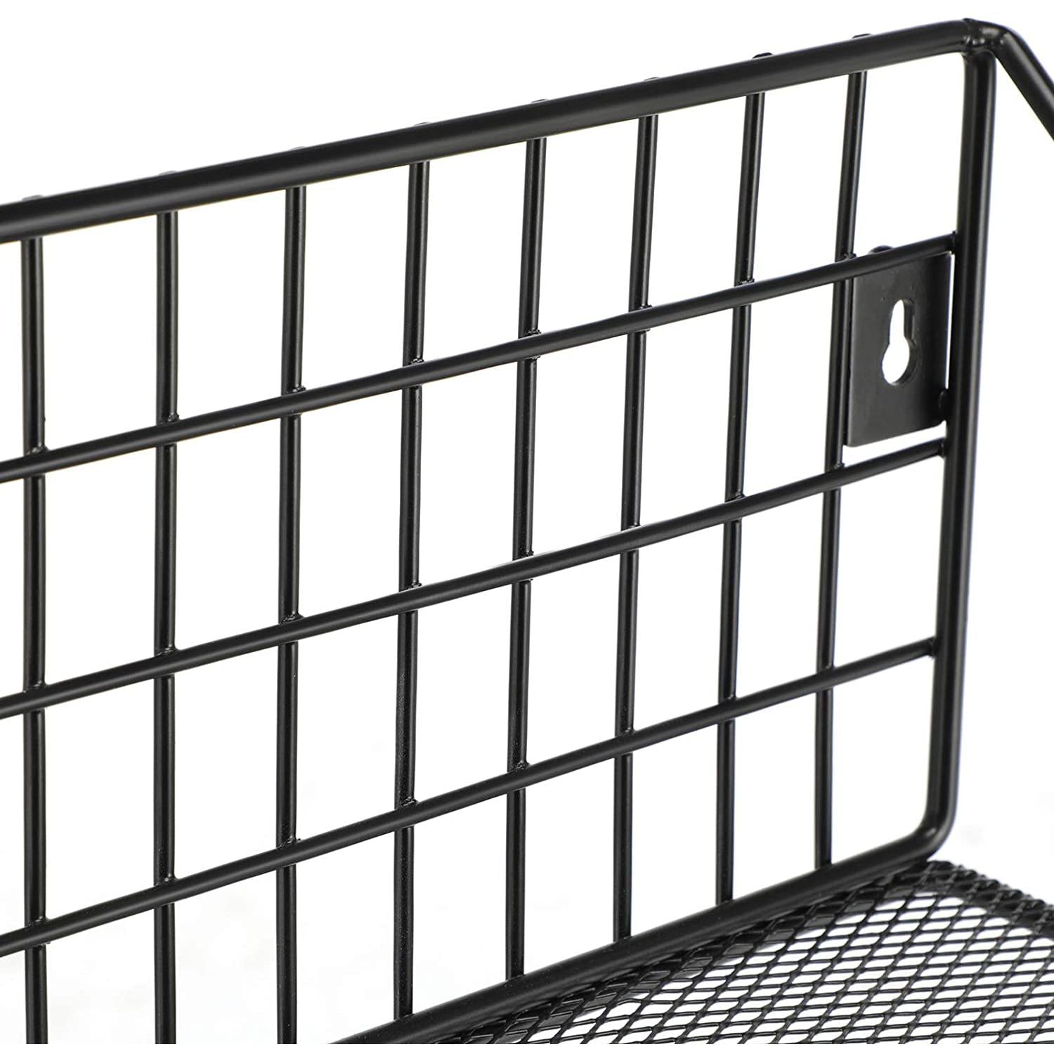 Set od 2 zidne, metalne police u industrijskom dizajnu s kukicama, crne | SONGMICS-vitahome.hr
