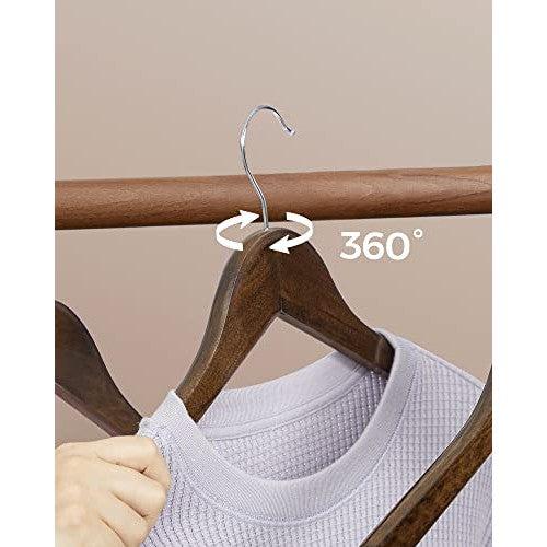 Set od 20 drvenih vješalica s protukliznom prečkom, boja tamnog oraha | SONGMICS-vitahome.hr