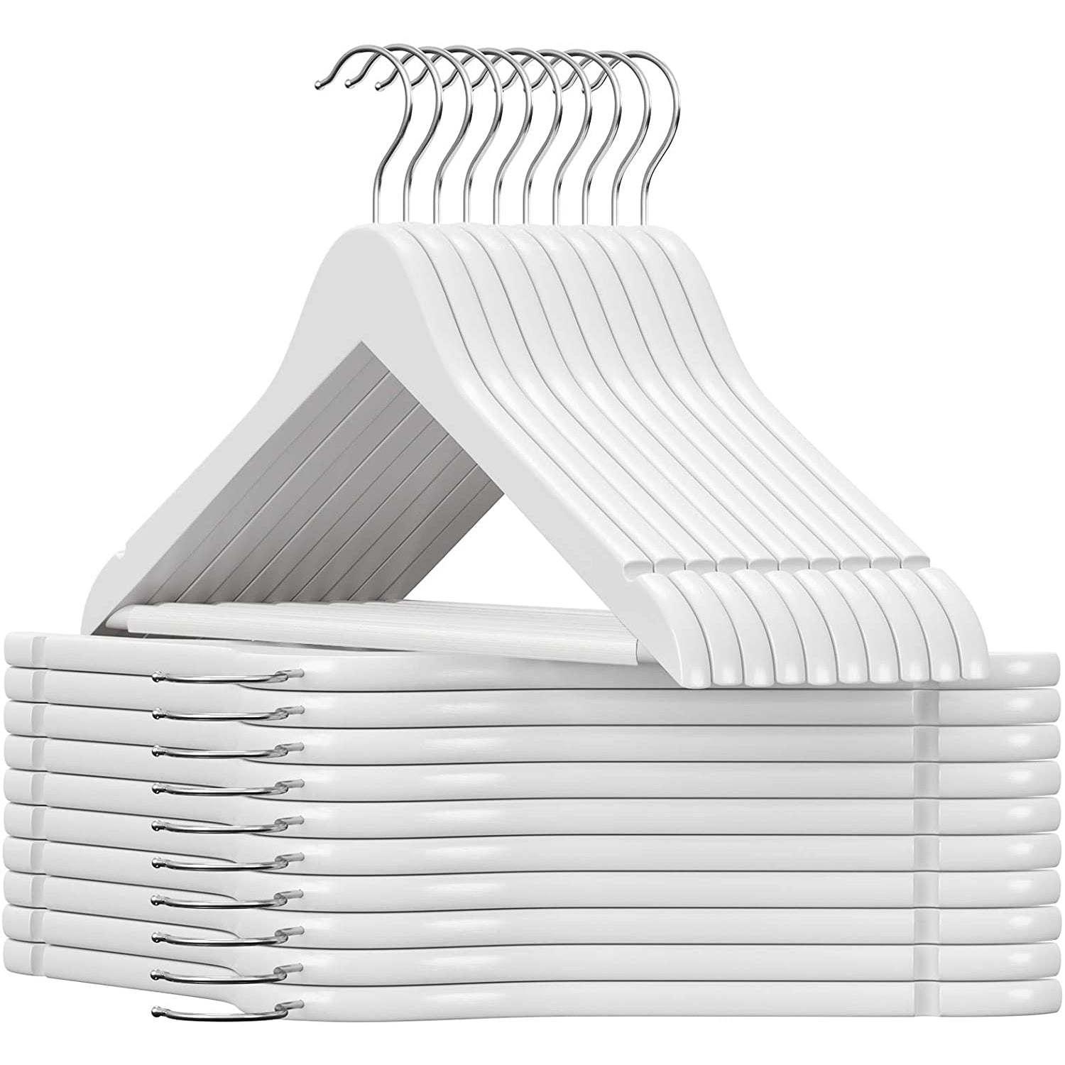 Set od 20 vješalica od javorovog drveta s urezima na ramenima, bijele | SONGMICS-vitahome.hr