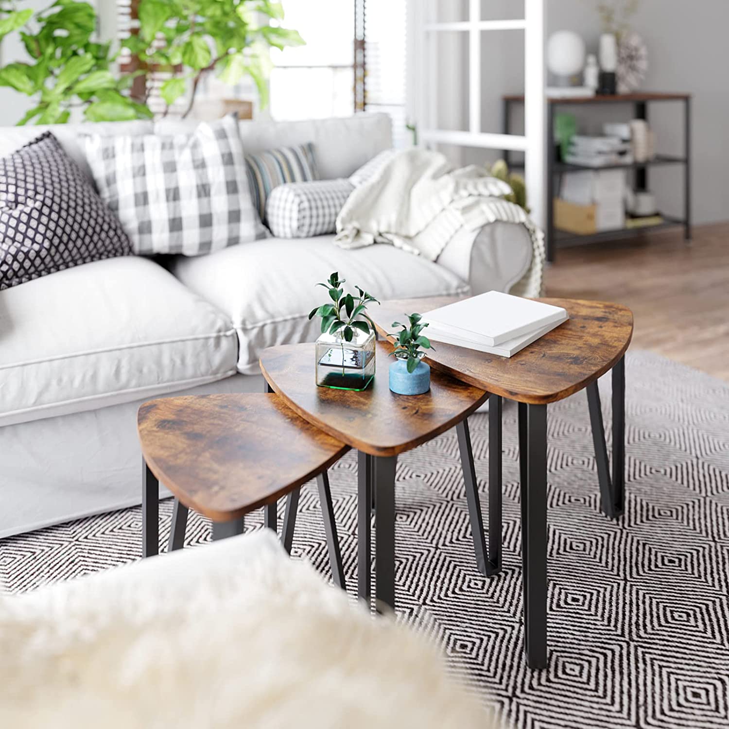 Set od 3 mala stolića, stolovi za kavu, rustično smeđi | VASAGLE-vitahome.hr
