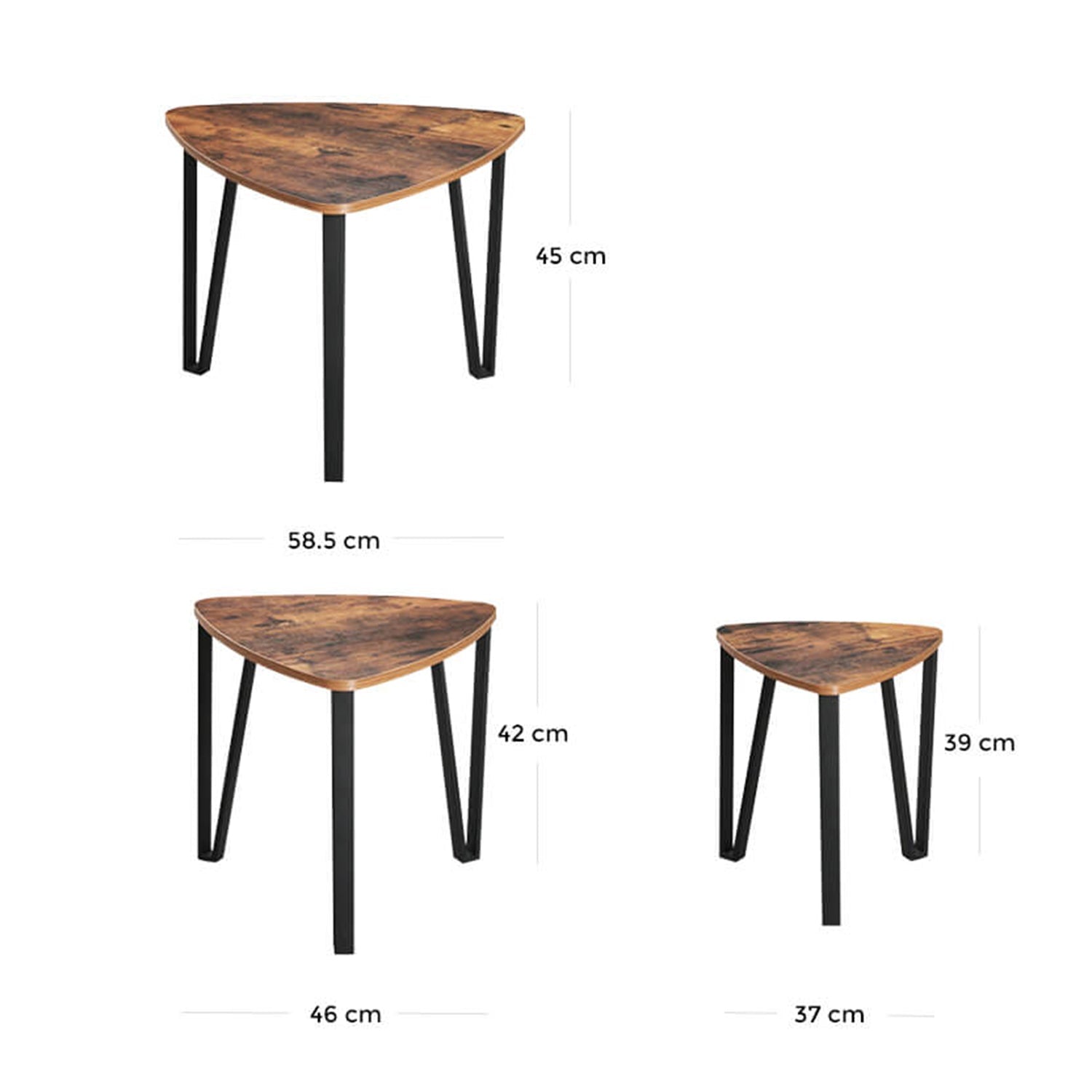 Set od 3 mala stolića, stolovi za kavu, rustično smeđi | VASAGLE-vitahome.hr