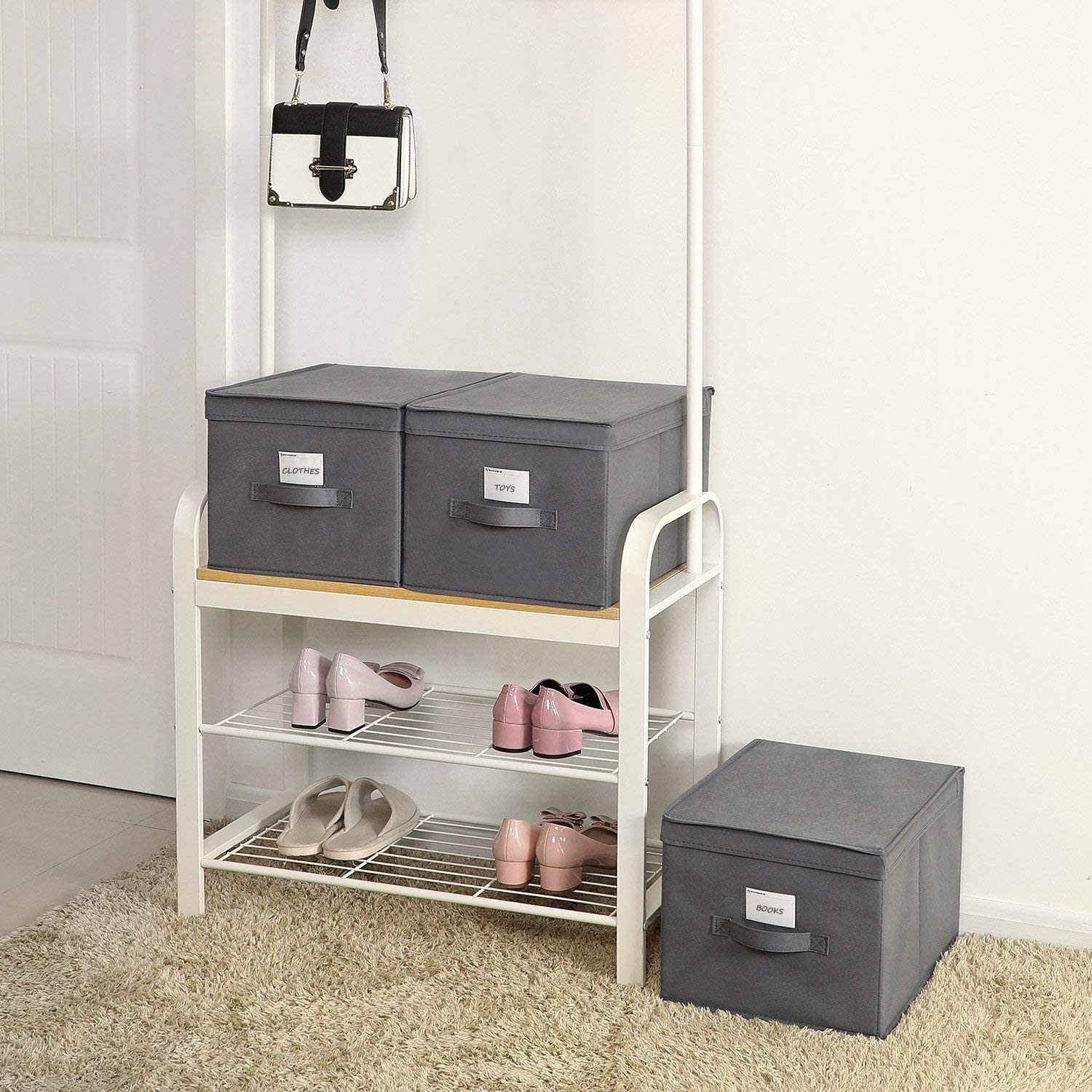 Set od 3 sklopive kutije za odlaganje s poklopcima, 40 x 25 x 30 cm, sive | SONGMICS-vitahome.hr