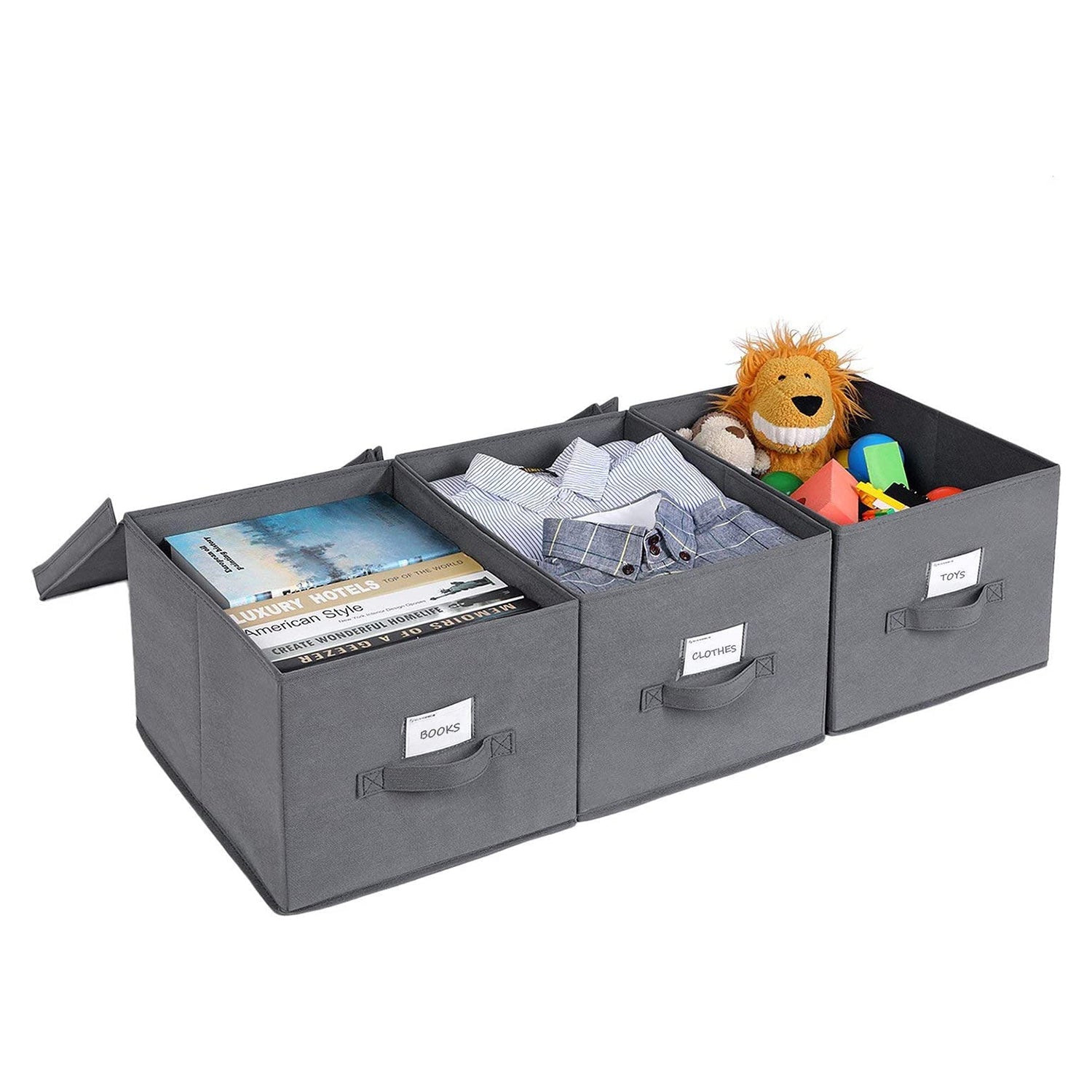 Set od 3 sklopive kutije za odlaganje s poklopcima, 40 x 25 x 30 cm, sive | SONGMICS-vitahome.hr