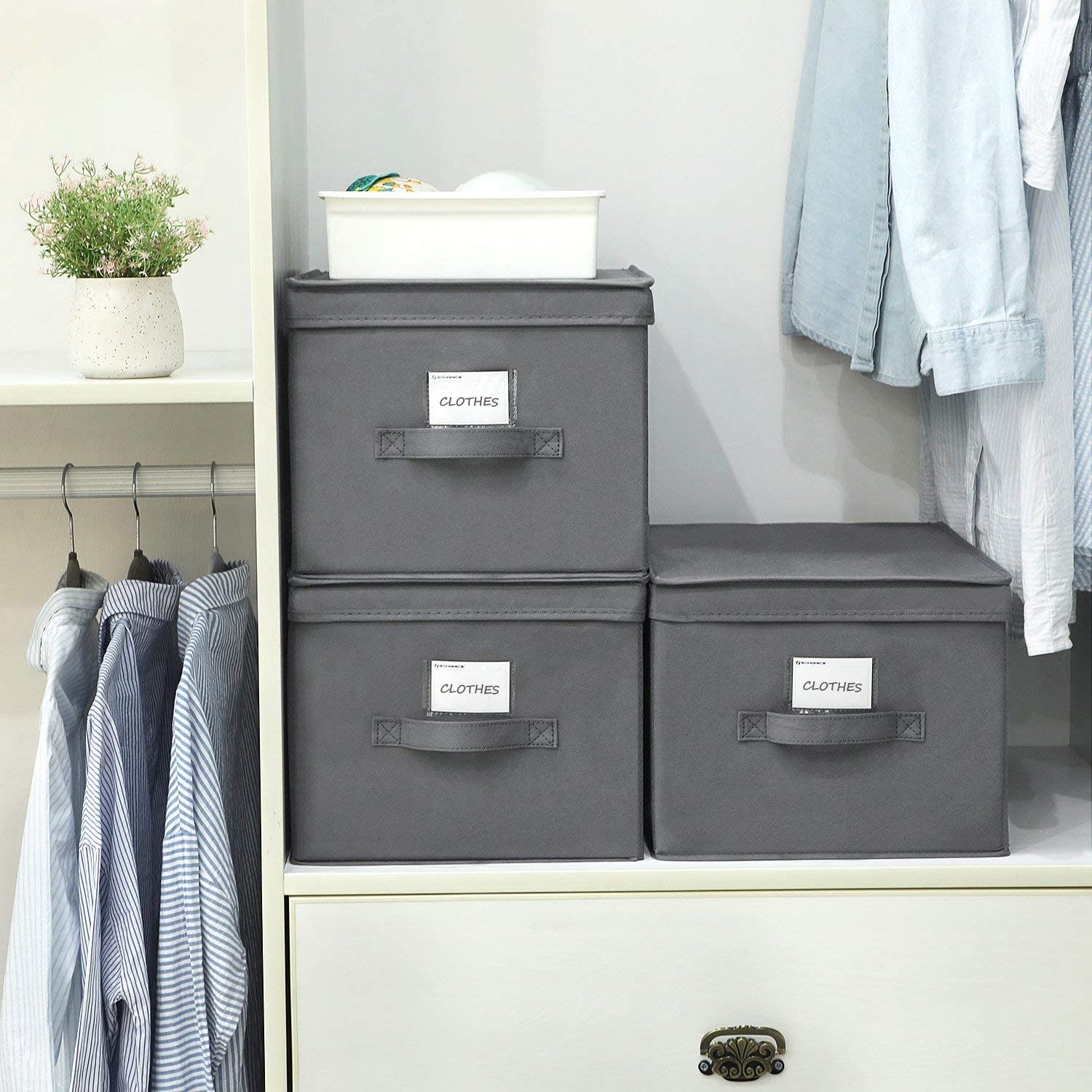 Set od 3 sklopive kutije za odlaganje s poklopcima, 40 x 25 x 30 cm, sive | SONGMICS-vitahome.hr