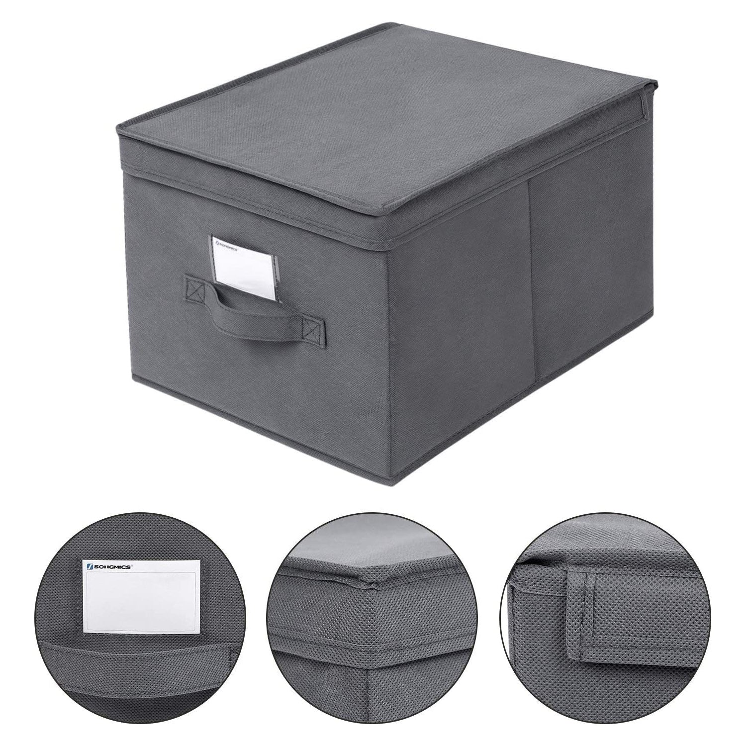 Set od 3 sklopive kutije za odlaganje s poklopcima, 40 x 25 x 30 cm, sive | SONGMICS-vitahome.hr