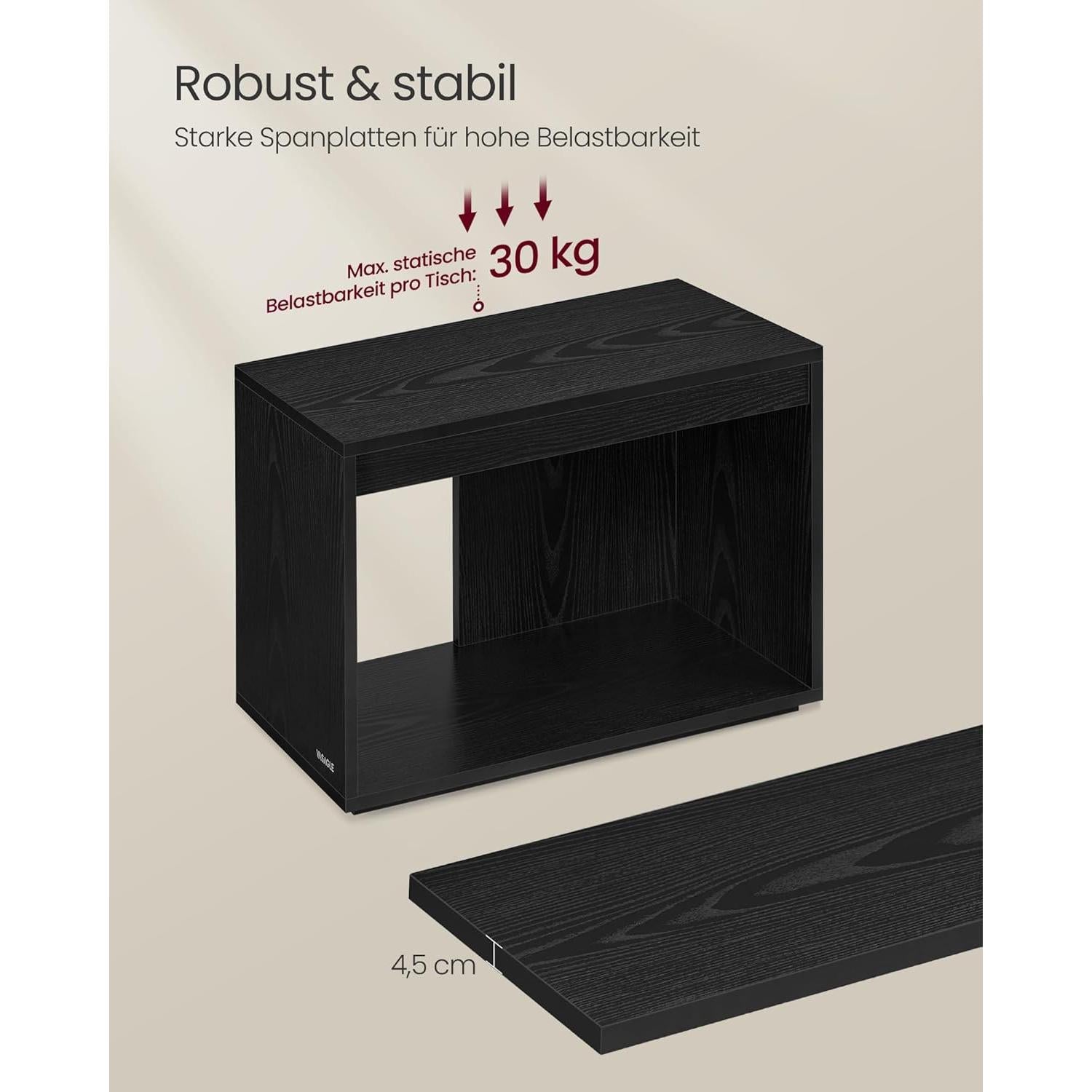 Set od 3 stolića za kavu, mali stolići, 30 x 60 x 40 cm, crni | VASAGLE-vitahome.hr
