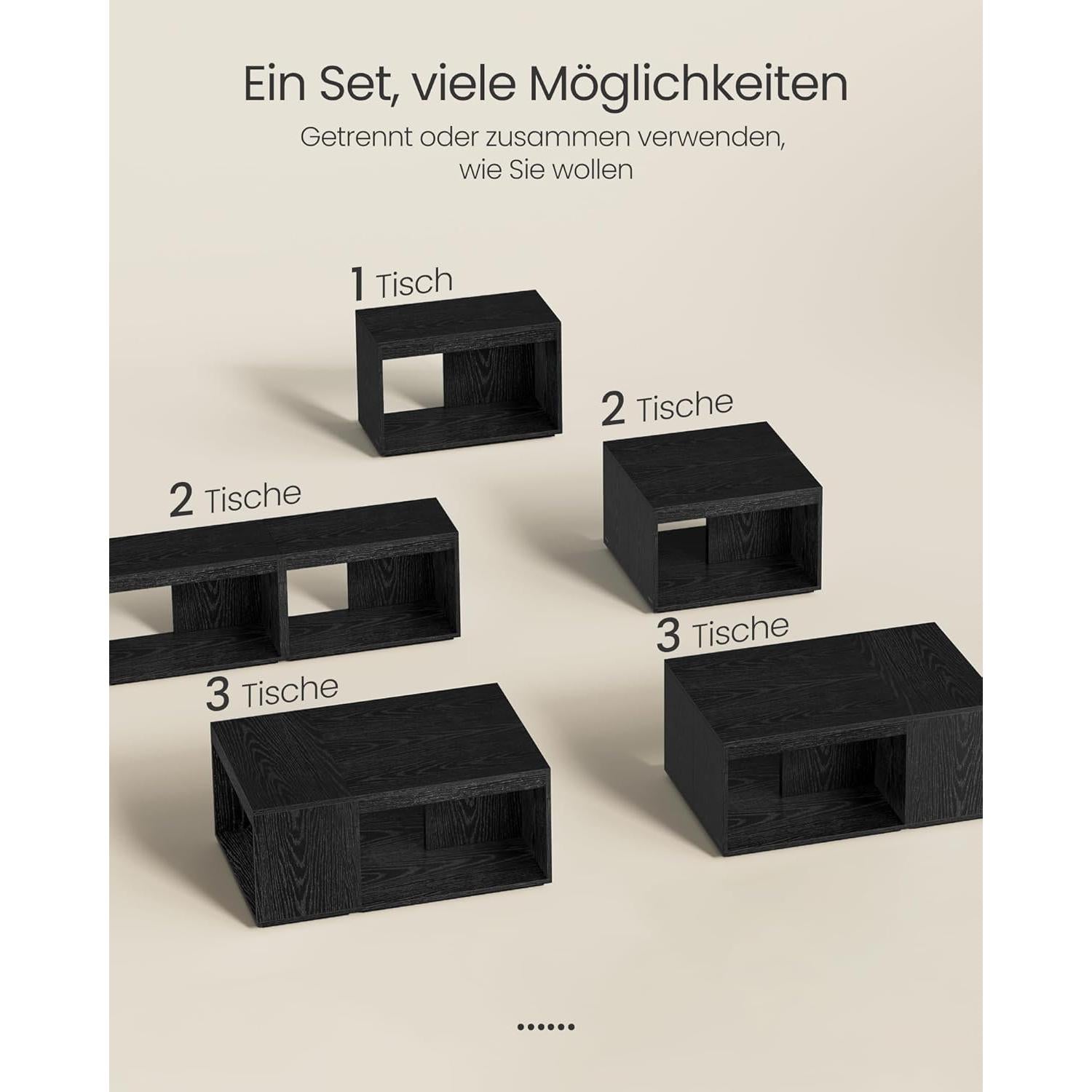 Set od 3 stolića za kavu, mali stolići, 30 x 60 x 40 cm, crni | VASAGLE-vitahome.hr