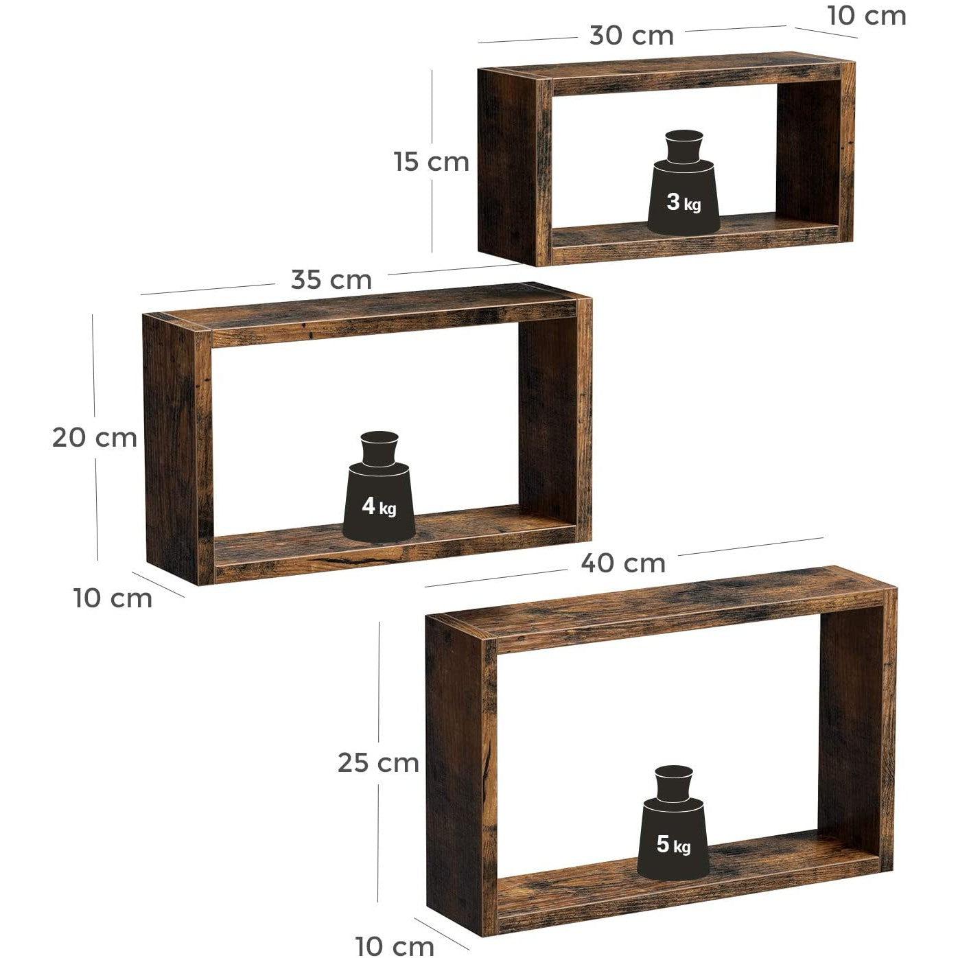 Set od 3 zidne police, kockaste plutajuće police, 40/35/30 cm | VASAGLE-vitahome.hr