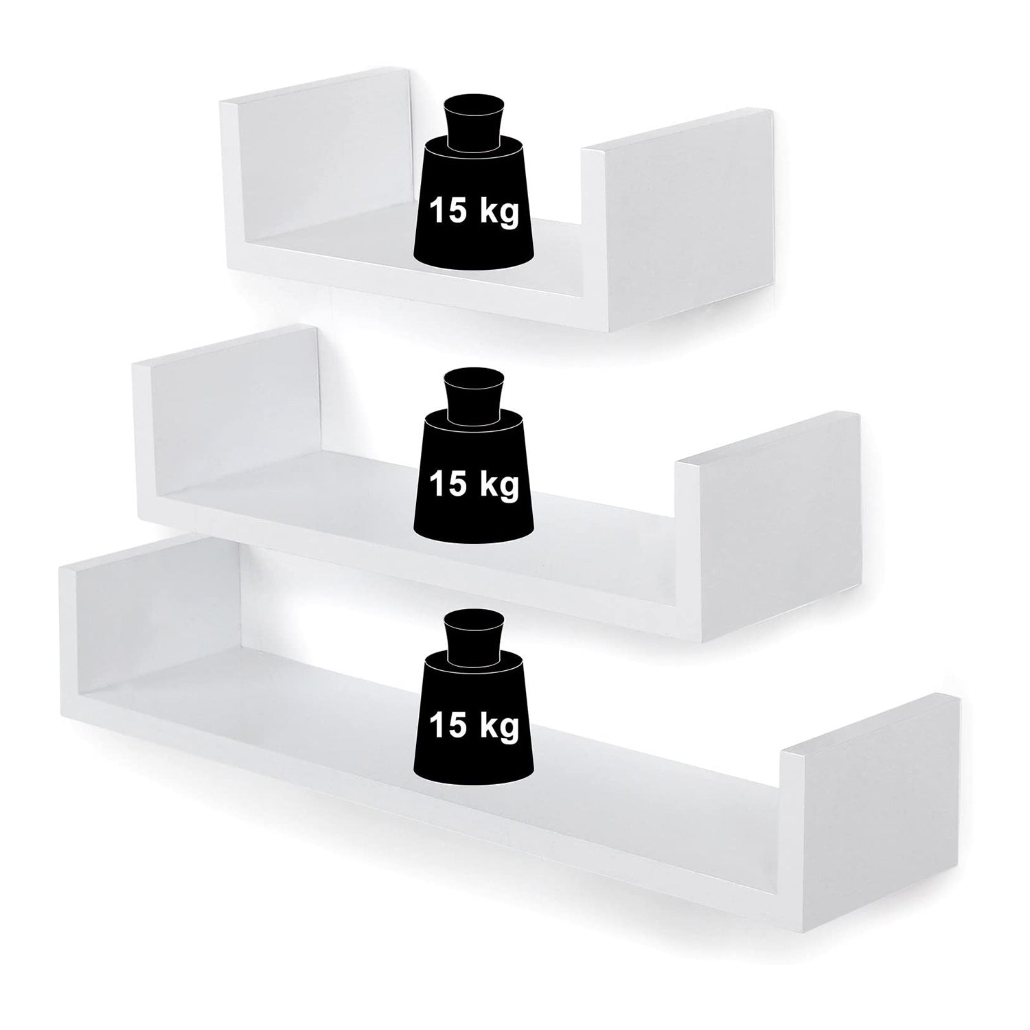 Set od 3 zidne police, plutajuće police, 30/ 45/ 60 cm, bijele | SONGMICS-vitahome.hr