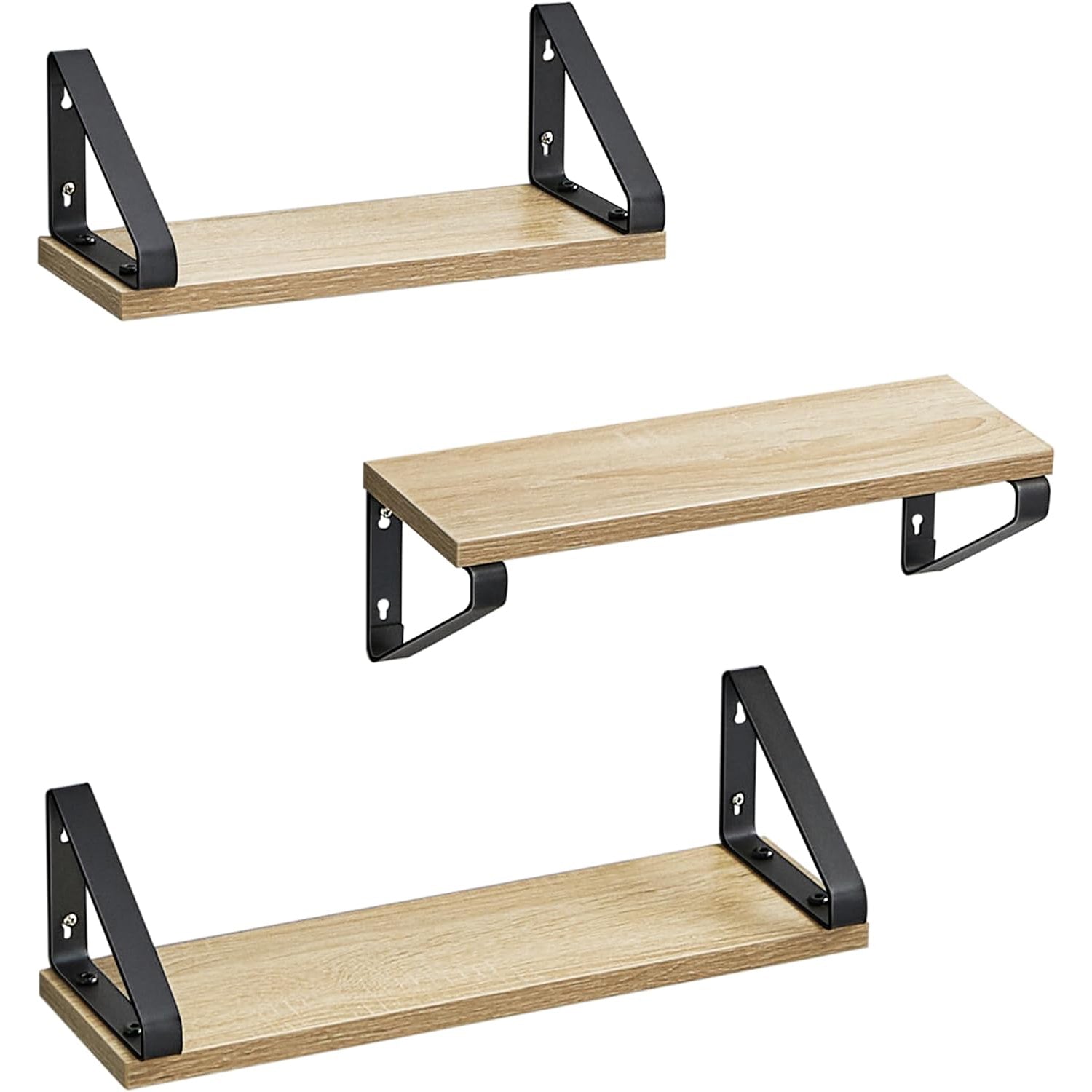 Set od 3 zidne police različitih dimenzija, 30/35/40 x 12 x 11 cm, boje hrasta-crne | VASAGLE-vitahome.hr