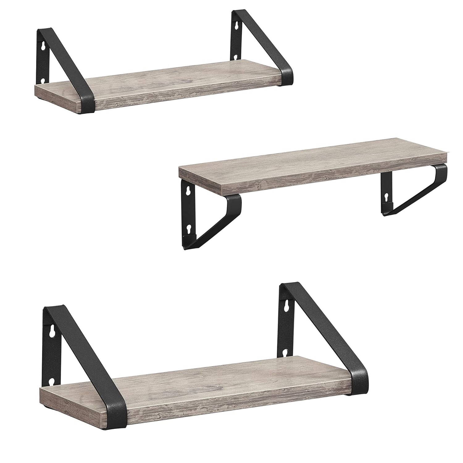 Set od 3 zidne police različitih dimenzija, 30/35/40 x 12 x 11 cm, sivo-crne | VASAGLE-vitahome.hr