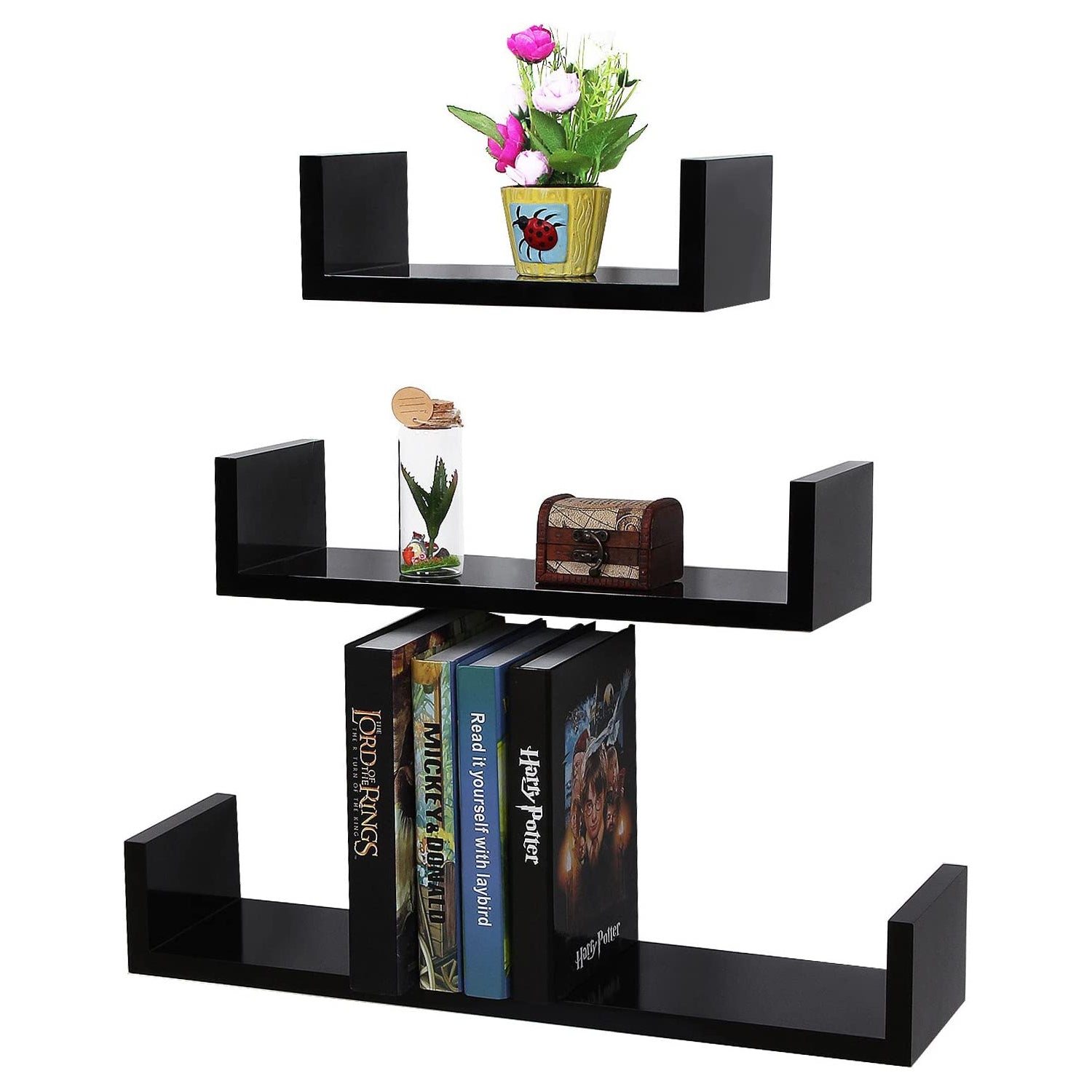 Set od 3 zidne police različitih dimenzija 30/45/60 x 10 x 15 cm, crne | SONGMICS-vitahome.hr