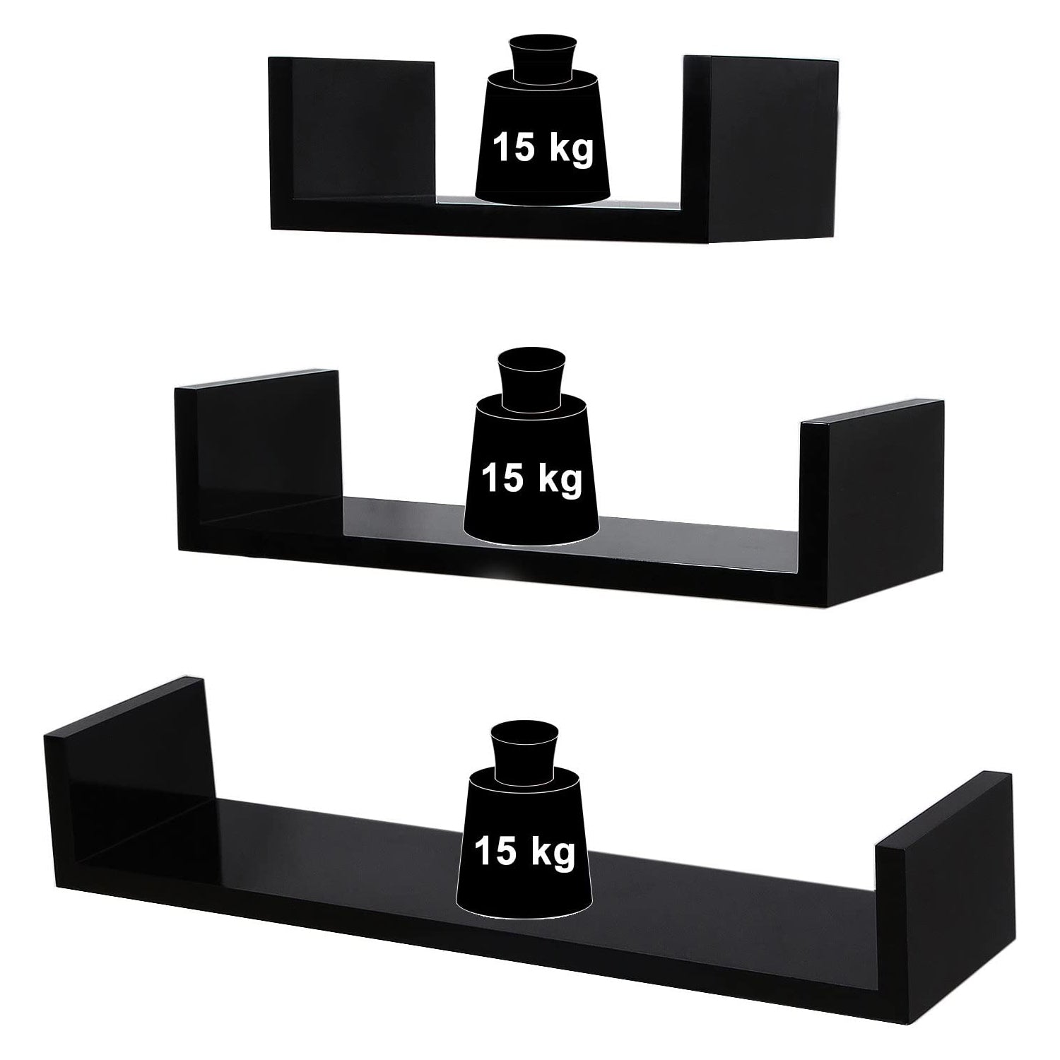 Set od 3 zidne police različitih dimenzija 30/45/60 x 10 x 15 cm, crne | SONGMICS-vitahome.hr