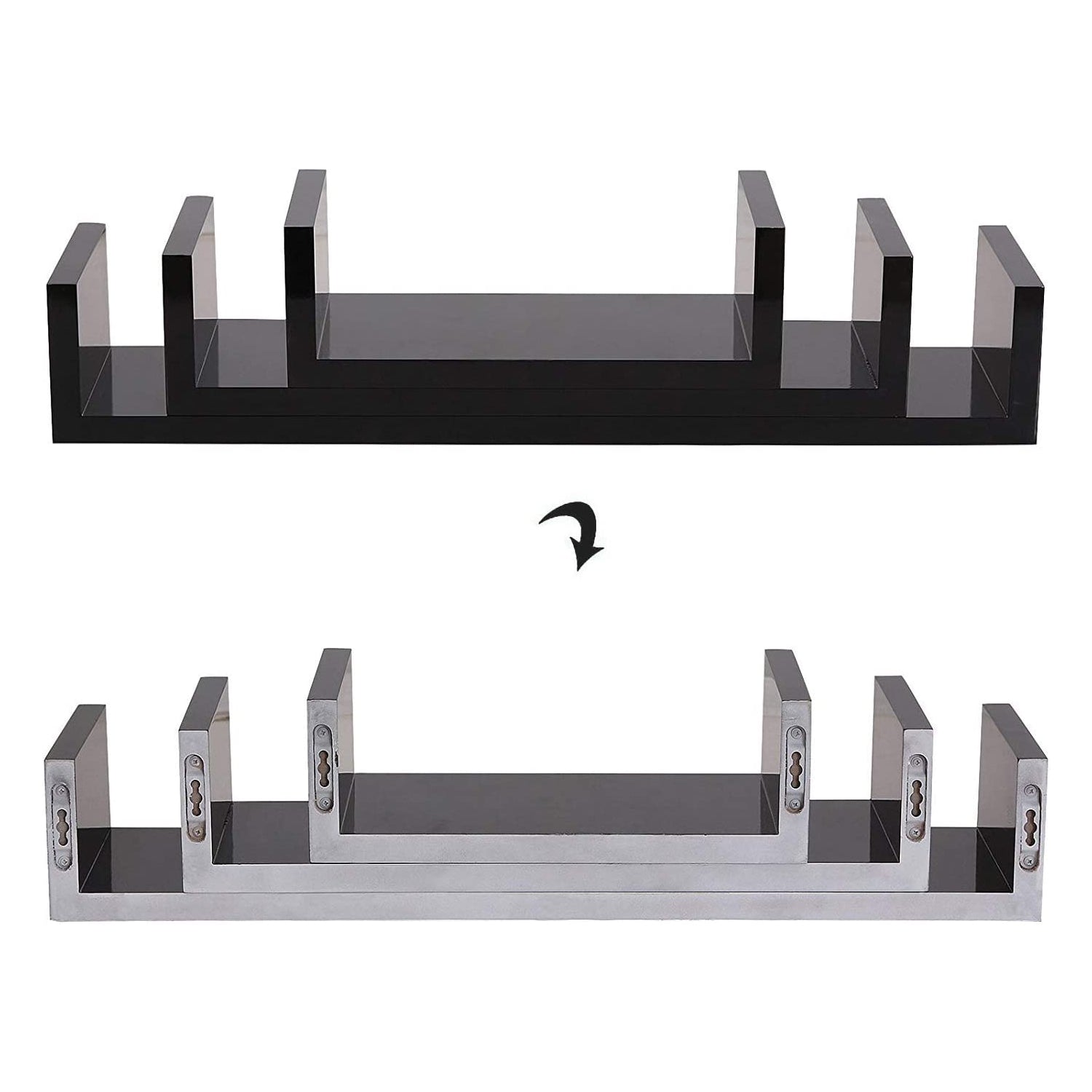 Set od 3 zidne police različitih dimenzija 30/45/60 x 10 x 15 cm, crne | SONGMICS-vitahome.hr