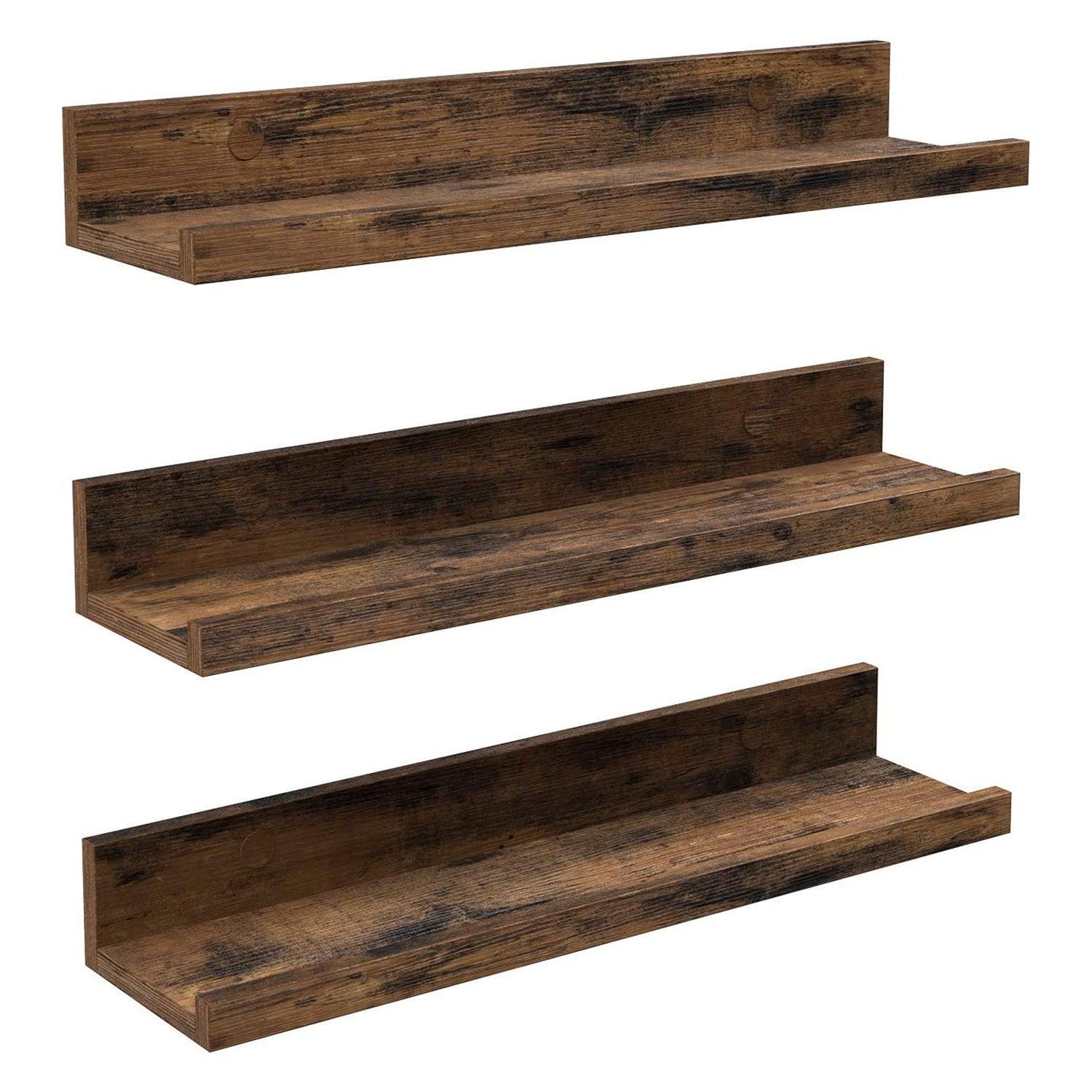 Set od 3 zidne police s povišenim prednjim rubom, 38 x 10 x 5/2 cm, smeđe | VASAGLE-vitahome.hr
