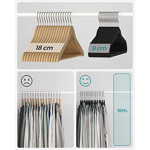 Set od 30 baršunastih, protukliznih vješalica, crne s srebrnim kukama | SONGMICS-vitahome.hr