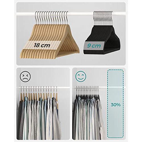Set od 30 baršunastih, protukliznih vješalica, crne s srebrnim kukama | SONGMICS-vitahome.hr