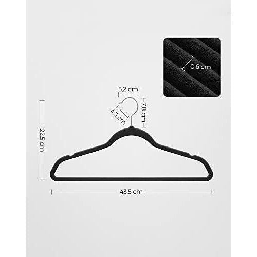 Set od 30 baršunastih, protukliznih vješalica, crne s srebrnim kukama | SONGMICS-vitahome.hr