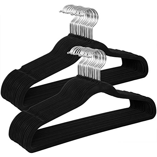 Set od 30 baršunastih, protukliznih vješalica, crne s srebrnim kukama | SONGMICS-vitahome.hr