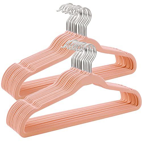 Set od 30 baršunastih, protukliznih vješalica, ružičaste s srebrnim kukama | SONGMICS-vitahome.hr