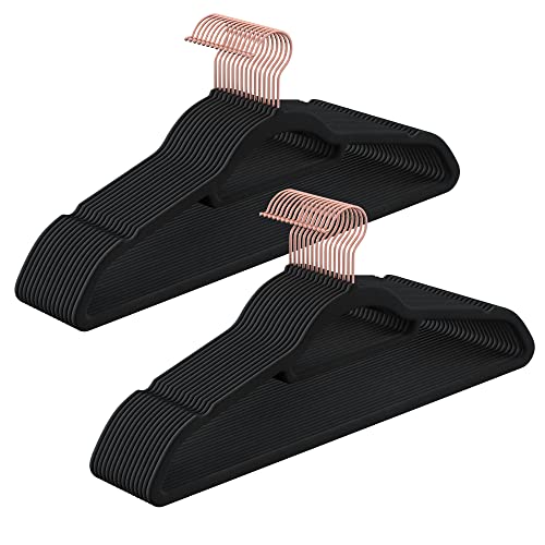 Set od 30 baršunastih, protukliznih vješalica za odjeću, crne, ružičasto zlato | SONGMICS-vitahome.hr
