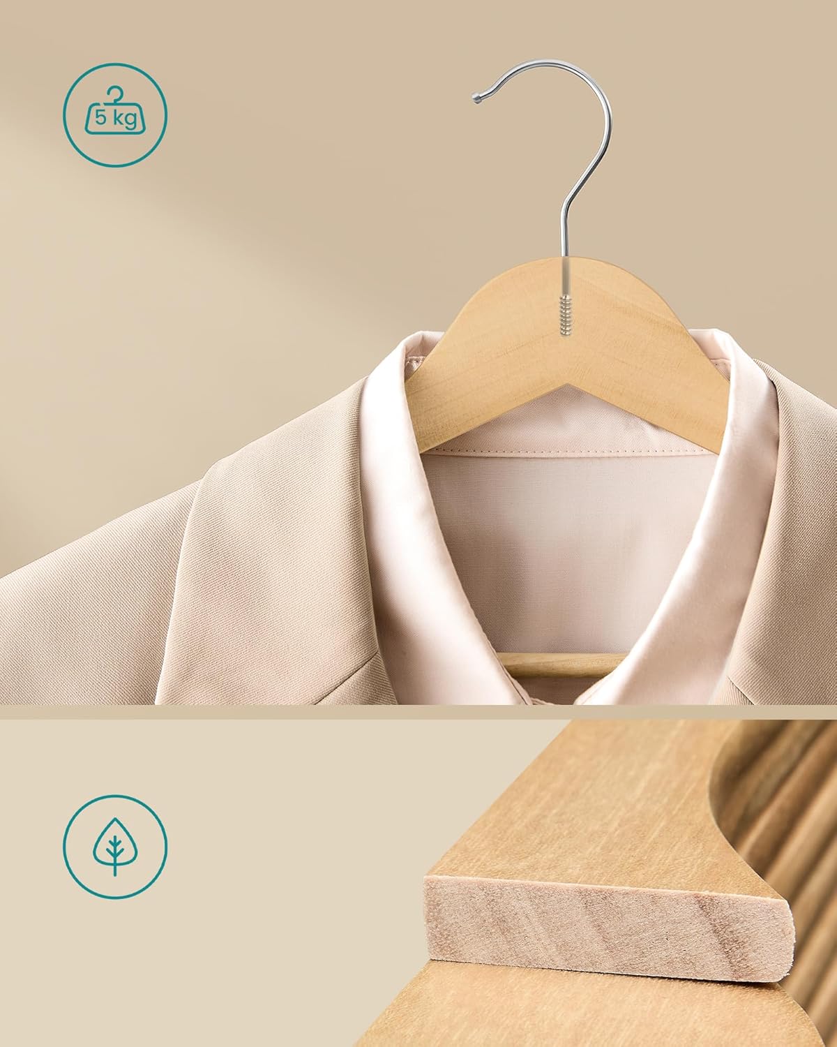 Set od 30 drvenih vješalica od breze, prirodne boje drveta | SONGMICS-SONGMICS-Vita Home