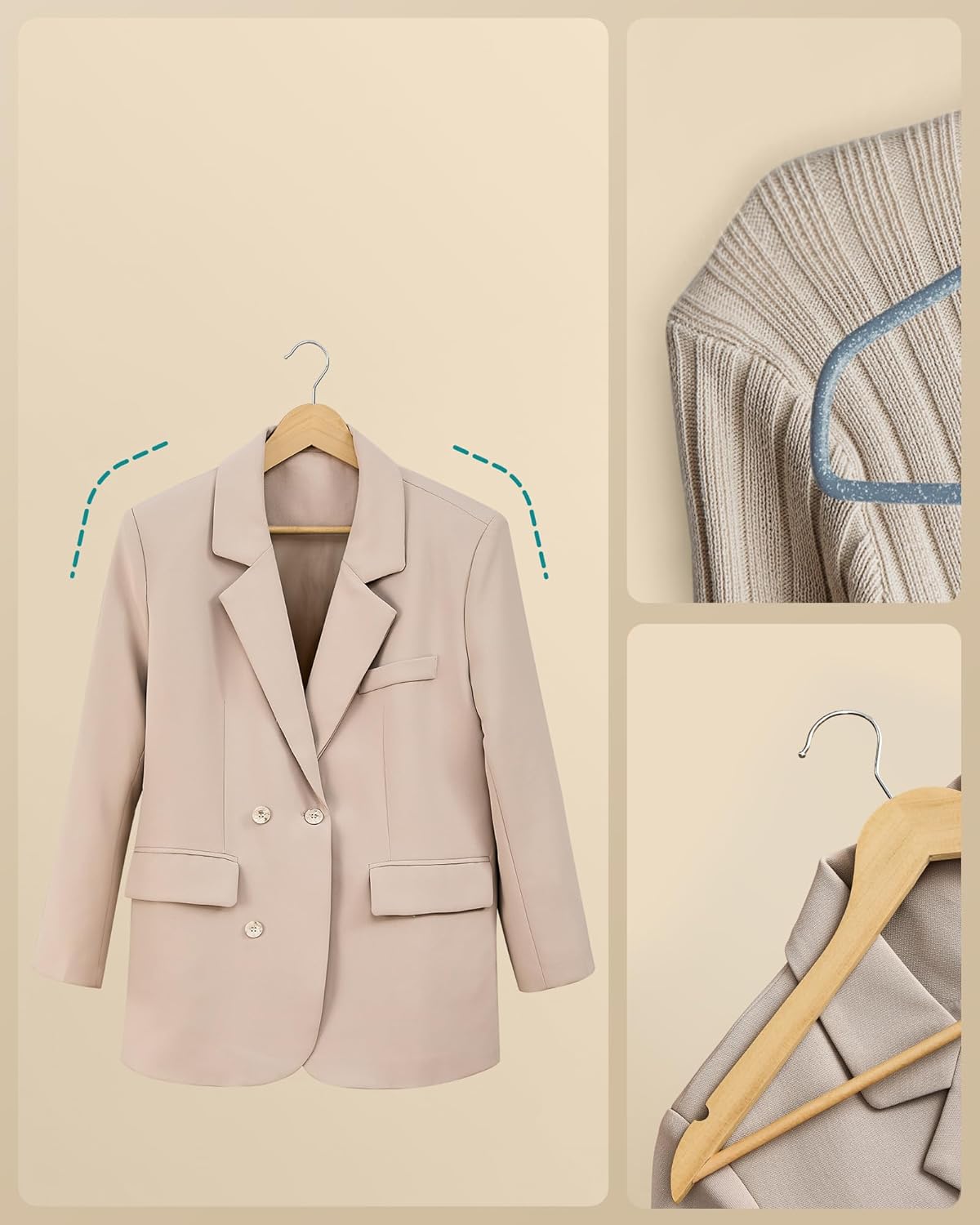 Set od 30 drvenih vješalica od breze, prirodne boje drveta | SONGMICS-SONGMICS-Vita Home