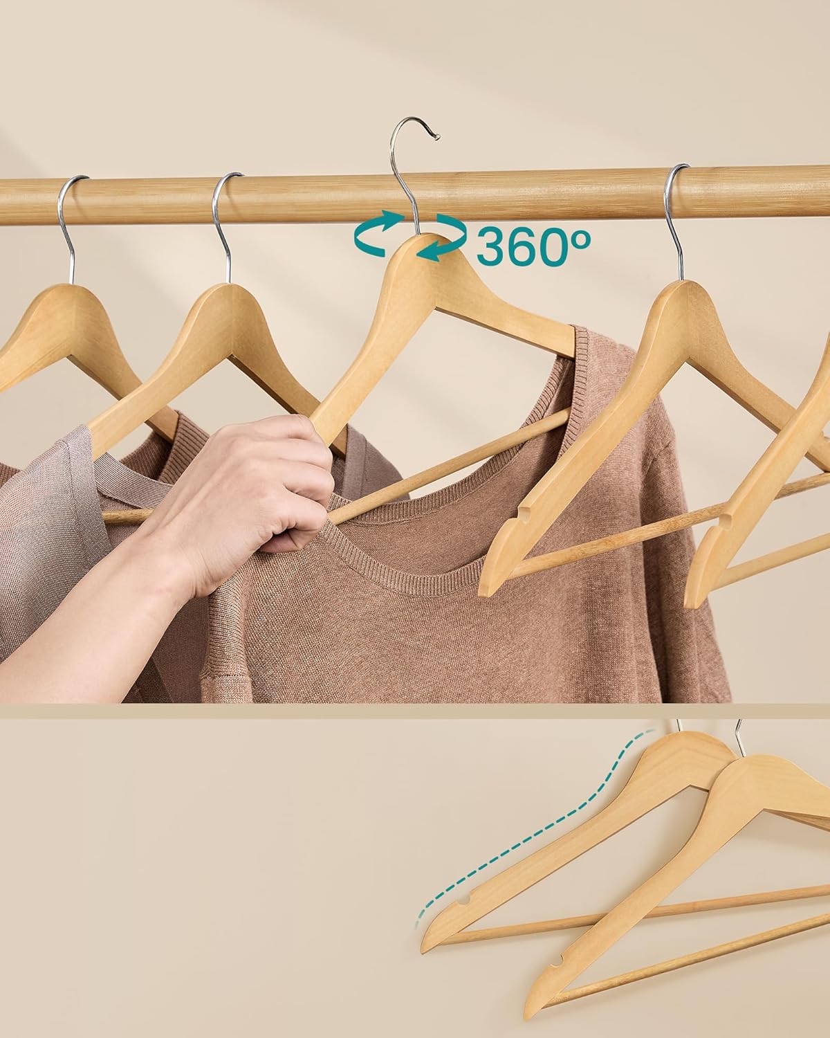 Set od 30 drvenih vješalica od breze, prirodne boje drveta | SONGMICS-SONGMICS-Vita Home