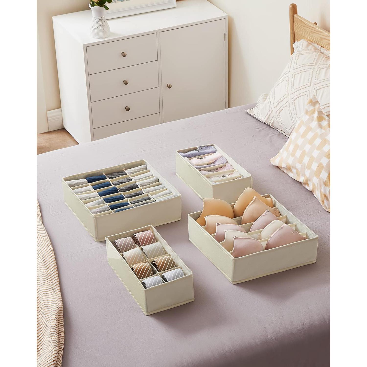 Set od 4 kutije za pohranu, organizatori ladica različitih dimenzija, bež boje | SONGMICS-vitahome.hr