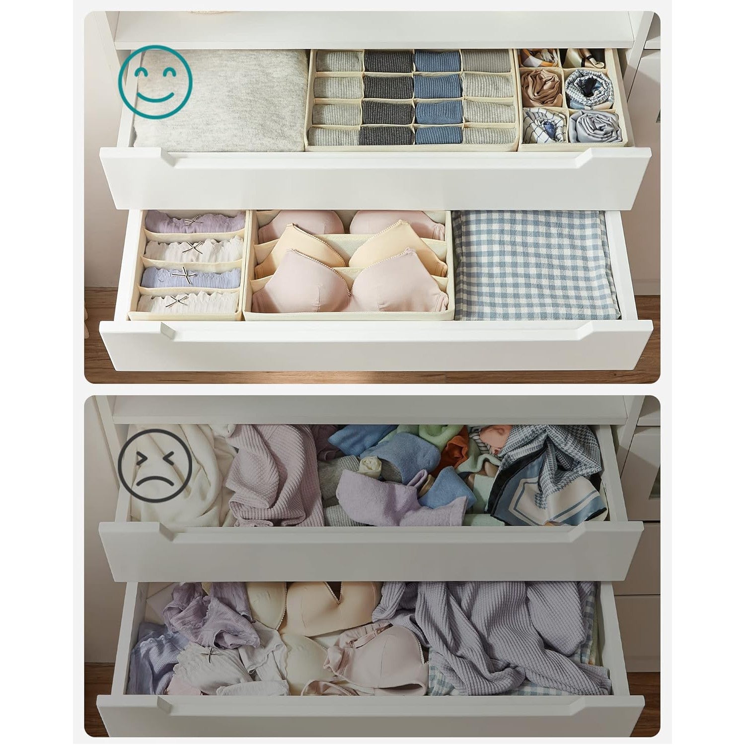 Set od 4 kutije za pohranu, organizatori ladica različitih dimenzija, bež boje | SONGMICS-vitahome.hr