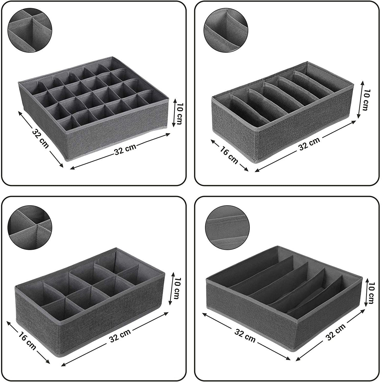 Set od 4 sklopiva organizatora ladica, različitih dimenzija, sive boje | SONGMICS-vitahome.hr