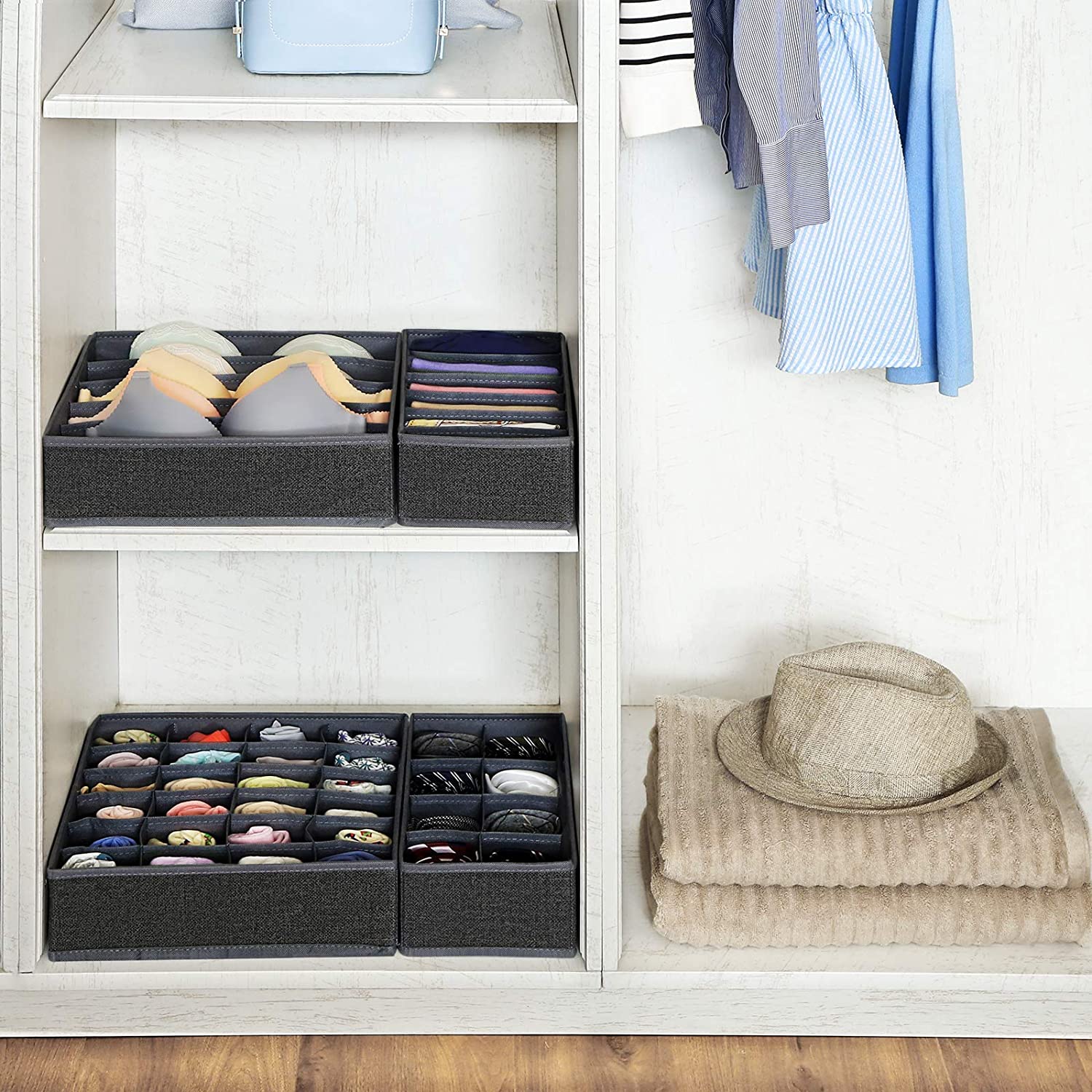 Set od 4 sklopiva organizatora ladica, različitih dimenzija, sive boje | SONGMICS-vitahome.hr