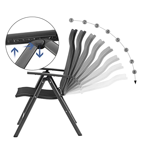 Set od 4 sklopive vrtne stolice, naslon za leđa s 8 podesivih razina, crne | SONGMICS-vitahome.hr