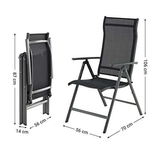 Set od 4 sklopive vrtne stolice, naslon za leđa s 8 podesivih razina, crne | SONGMICS-vitahome.hr