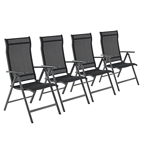 Set od 4 sklopive vrtne stolice, naslon za leđa s 8 podesivih razina, crne | SONGMICS-vitahome.hr