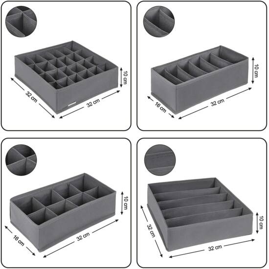Set od 4 tekstilna, sklopiva organizatora za ladice, kutije za pohranu, sive | SONGMICS-vitahome.hr